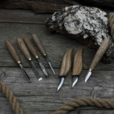 7-piece wood carving tool set with knives and chisels by Sharky Forged Steel Tools