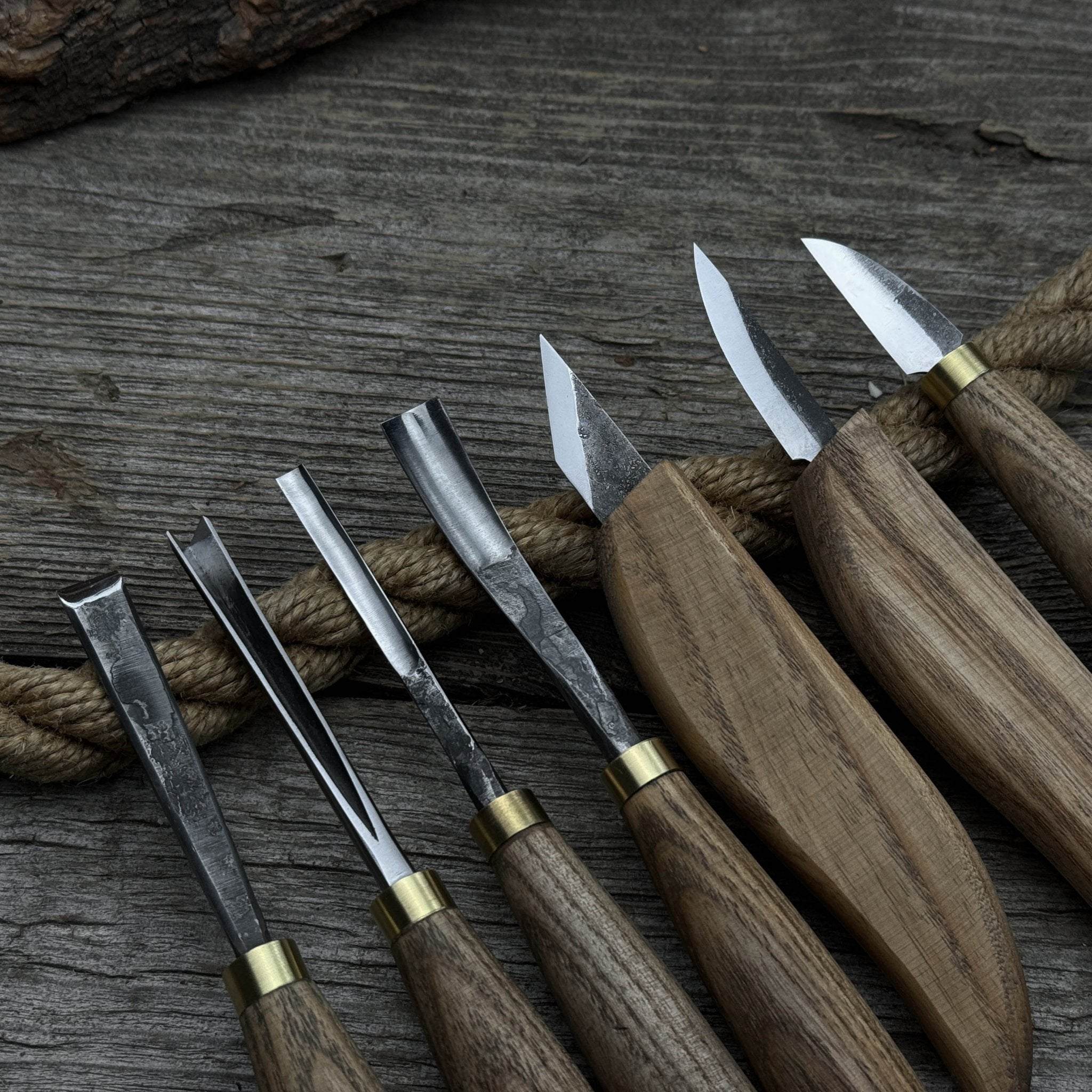 7-piece wood carving tool set with knives and chisels by Sharky Forged Steel Tools