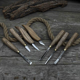 7-piece wood carving tool set with knives and chisels by Sharky Forged Steel Tools
