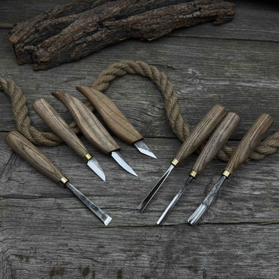 7-piece wood carving tool set with knives and chisels by Sharky Forged Steel Tools