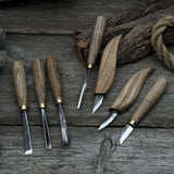 7-piece wood carving tool set with knives and chisels by Sharky Forged Steel Tools