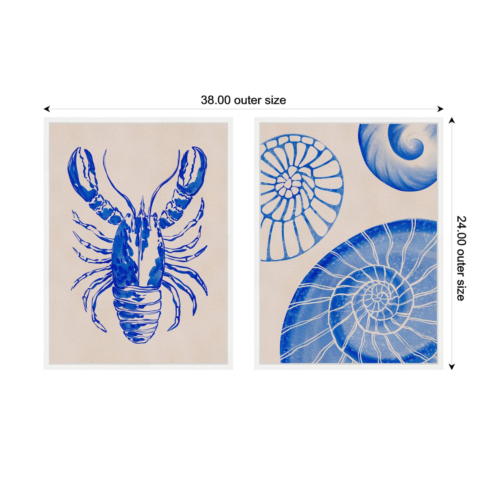 Sylvie Lobster and Ocean Charms 1 Framed Canvas Art Set by Nikita Jariwala