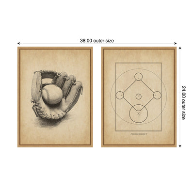 Vintage Baseball 2 Piece Framed Canvas Wall Art Set by The Creative Bunch Studio