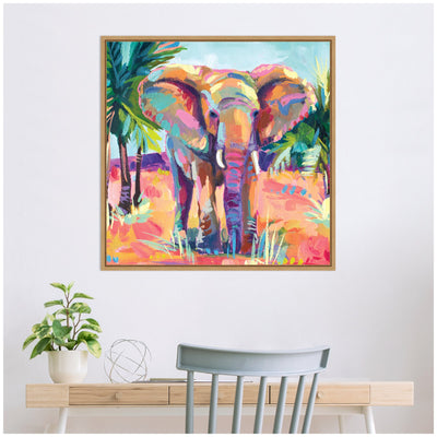Sylvie African Elephant In Orange Framed Canvas by Rachel Christopoulos