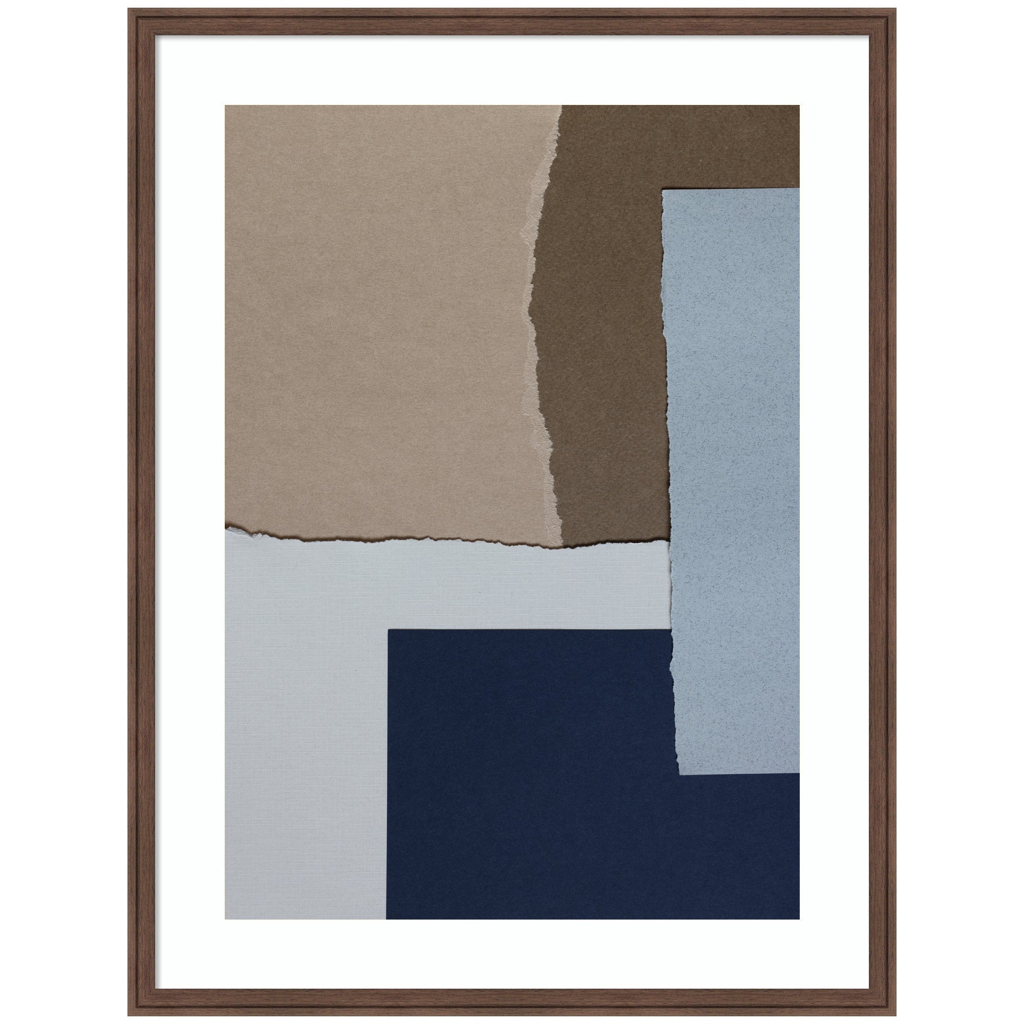 Torn Paper No6 by Mareike Bohmer framed wall art print showing abstract torn paper shapes in warm earth tones