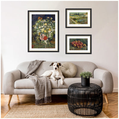 Apples 1887, Bouquet of Flowers in a Vase 1890, & Garden at Arles by Vincent Van Gogh 3 Piece Framed Wall Art Print Set