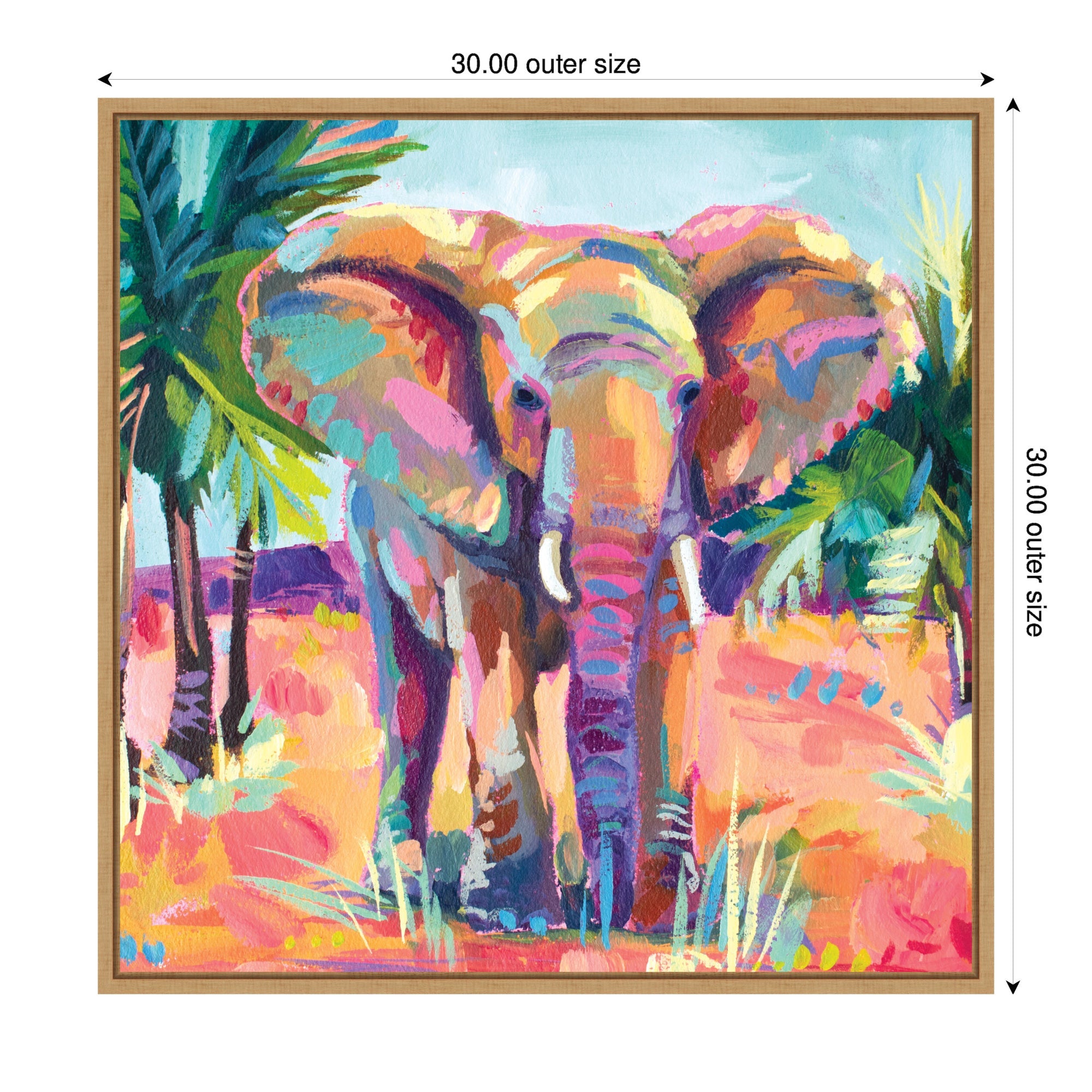 Sylvie African Elephant In Orange Framed Canvas by Rachel Christopoulos