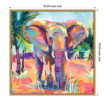 Sylvie African Elephant In Orange Framed Canvas by Rachel Christopoulos