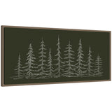 Framed minimalist sketch of evergreen trees on a dark background by The Creative Bunch Studio