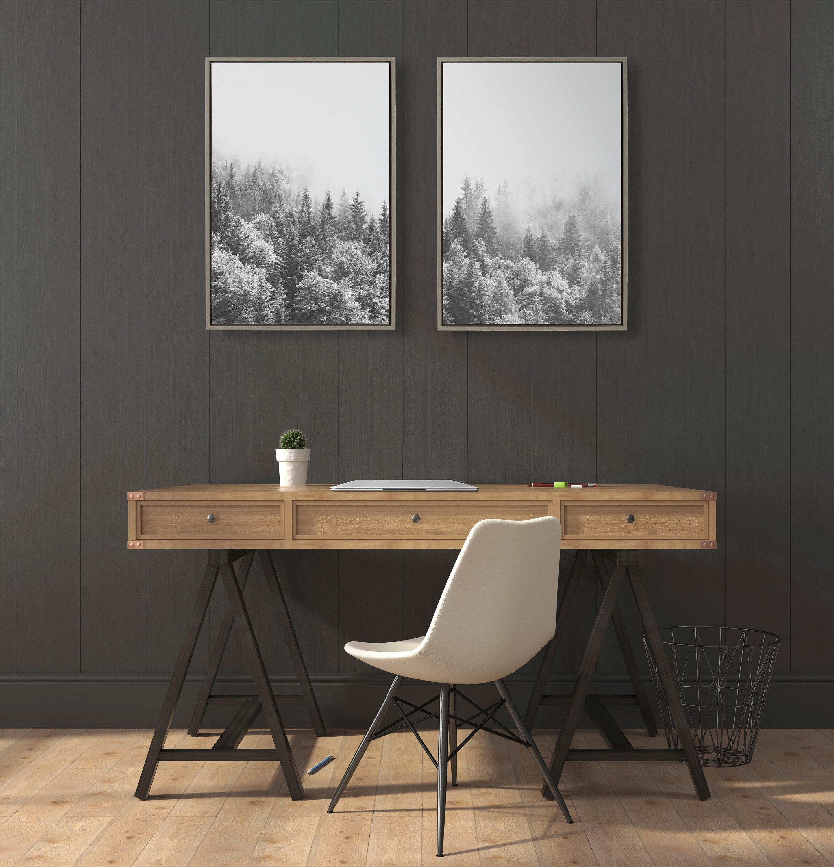 Sylvie Forest On A Foggy Day Black and White Framed Canvas Set by The by kateandlaurel - product image 16 for Resin Society