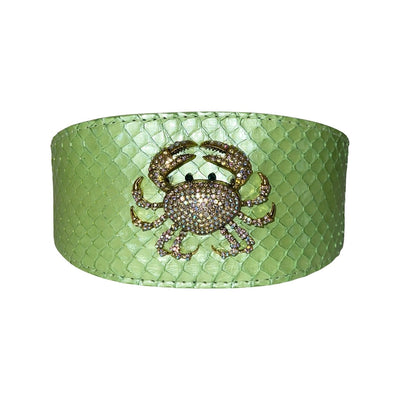 Sea Anemone Pearl Green Snake Wide Style Collar With Rhinestone Crab Accessory