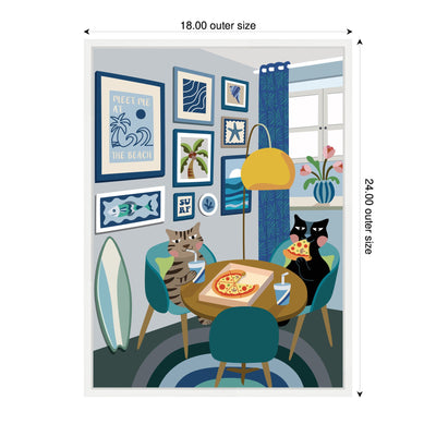 Pizza Cats by Rachel Lee 3 Birdies Studio Framed Canvas Wall Art Print