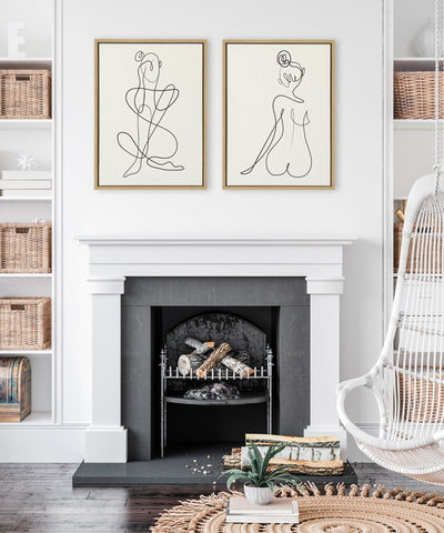 Sylvie Thinking of You Line Art and Sitting Beauty Framed Canvas Set by kateandlaurel - product image 16 for Resin Society