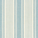Striped fabric pattern with alternating wide and narrow vertical stripes in soft blue and off-white, featuring a woven texture with subtle irregularities.