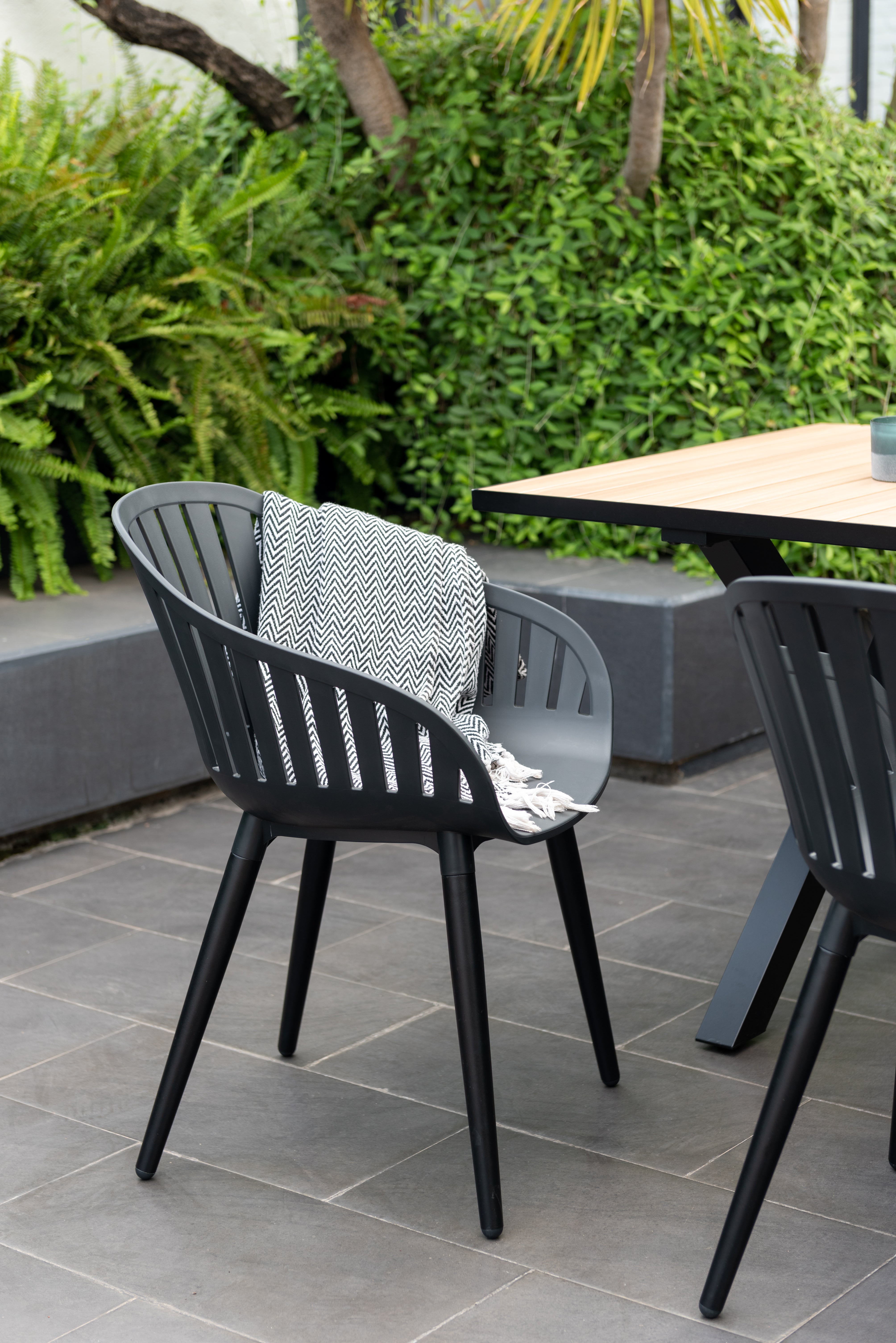 Panama Dark Rectangular Table and 6 Nassau Black Aluminum by LifestyleGarden US - product image 2 for Resin Society