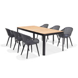 Portals Dark Rectangular Teak Table and 6 Nassau Black Aluminum Dining by LifestyleGarden US - product image 8 for Resin Society