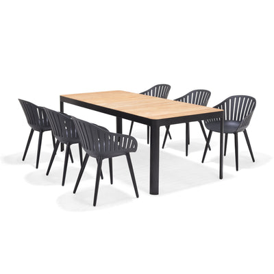 Portals Dark Rectangular Teak Table and 6 Nassau Black Aluminum Dining by LifestyleGarden US - product image 8 for Resin Society