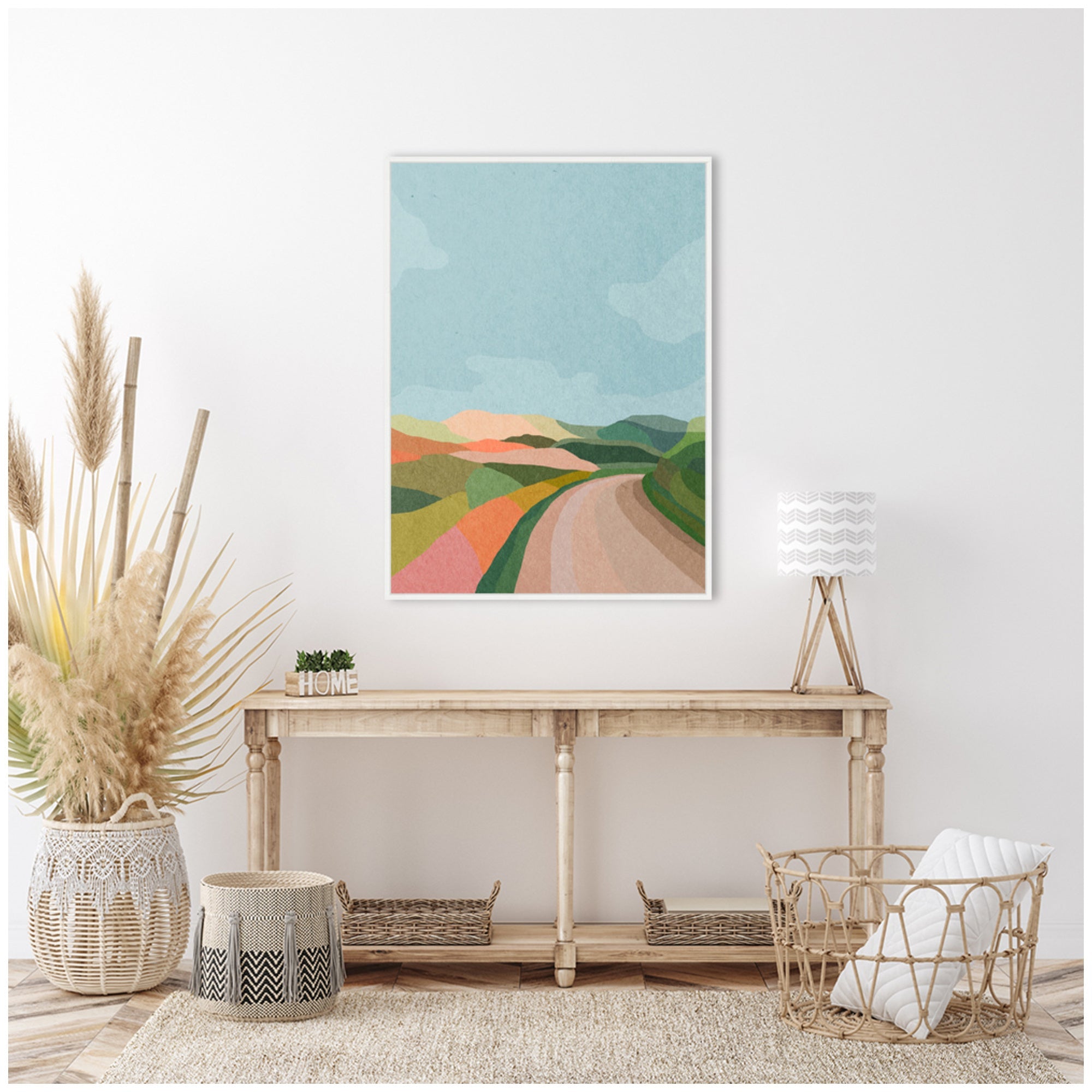 Sylvie Beautiful Landscape with Road Framed Canvas by July Art Prints