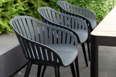 Portals Dark Rectangular Teak Table and 6 Nassau Black Aluminum Dining by LifestyleGarden US - product image 7 for Resin Society