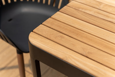 Portals Dark Rectangular Teak Table and 8 Nassau Black Dining Set by LifestyleGarden US - product image 6 for Resin Society