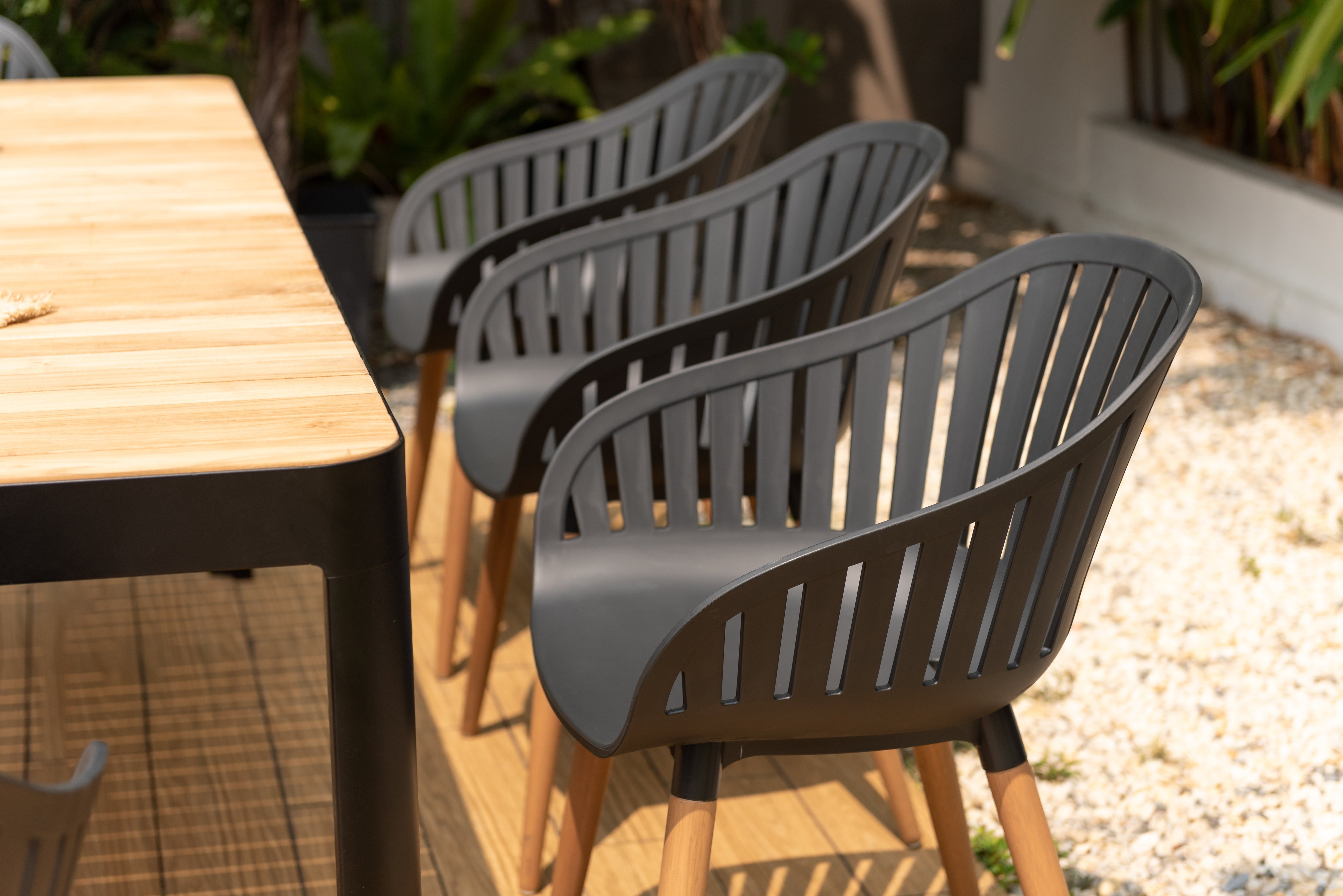Portals Dark Rectangular Teak Table and 8 Nassau Black Dining Set by LifestyleGarden US - product image 8 for Resin Society