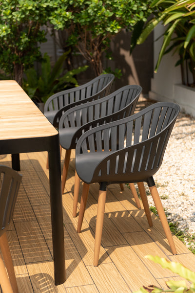 Portals Dark Rectangular Teak Table and 8 Nassau Black Dining Set by LifestyleGarden US - product image 9 for Resin Society