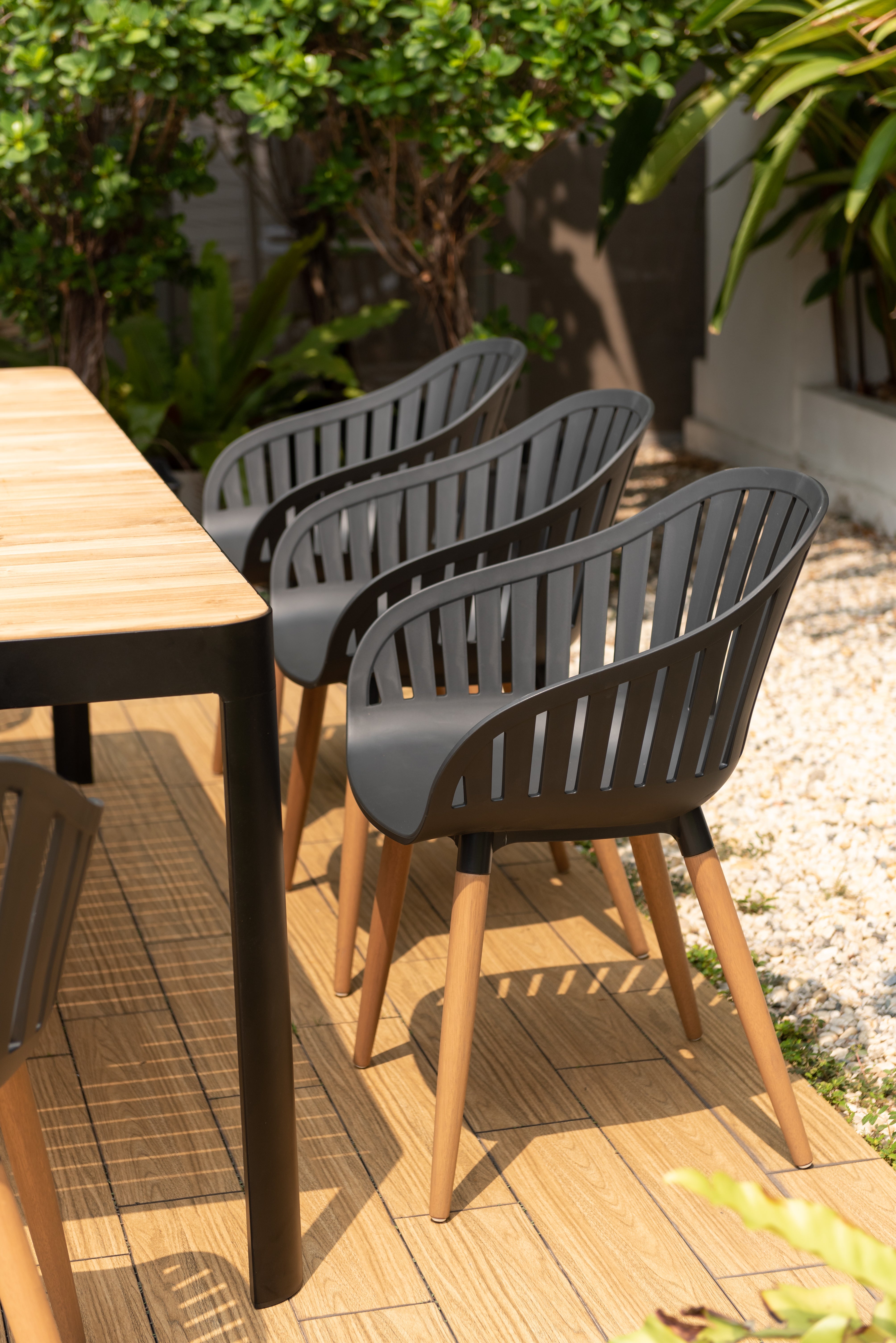 Portals Dark Rectangular Teak Table and 8 Nassau Black Dining Set by LifestyleGarden US - product image 9 for Resin Society