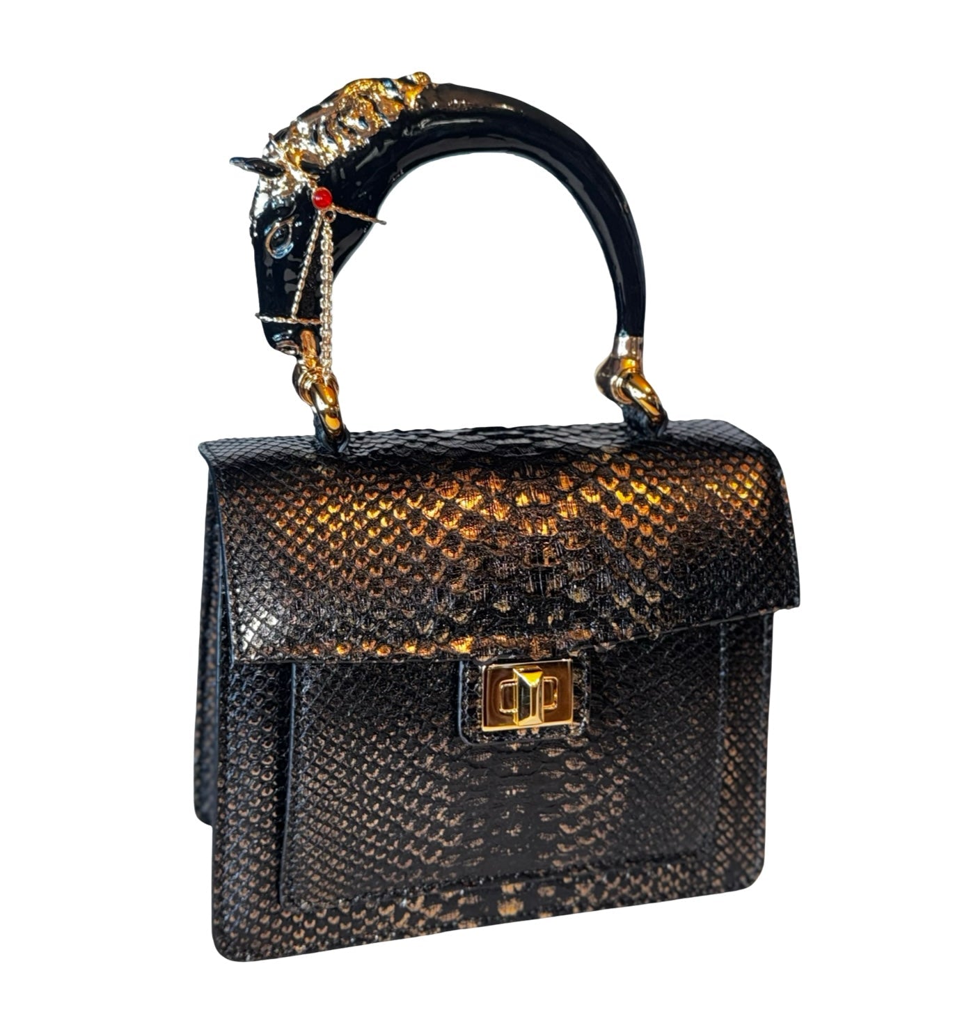 Noir d’Or Horse Handle Handbag Authentic Black and Gold Python by Allysa Payne Beverly Hills - product image 9 for Resin Society