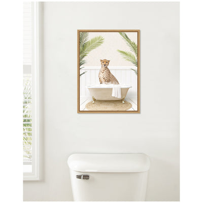 Sylvie Cheetah in Palms Bath Framed Canvas by Amy Peterson