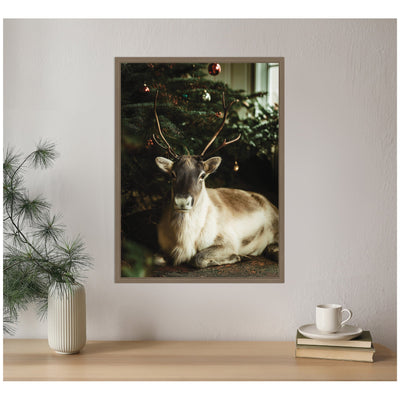 Sylvie Framed Canvas Reindeer Sitting Under a Christmas Tree by Michael Schauer