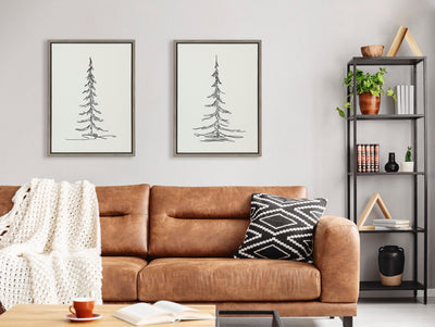 Sylvie Minimalist Evergreen Trees Sketch Framed Canvas Art Set by The Creative Bunch Studio