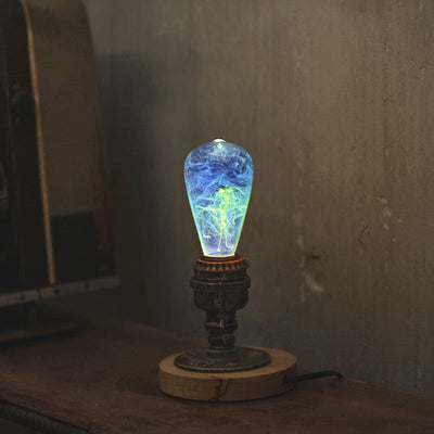 EP Light vintage resin lamp with round wooden base and LED bulb
