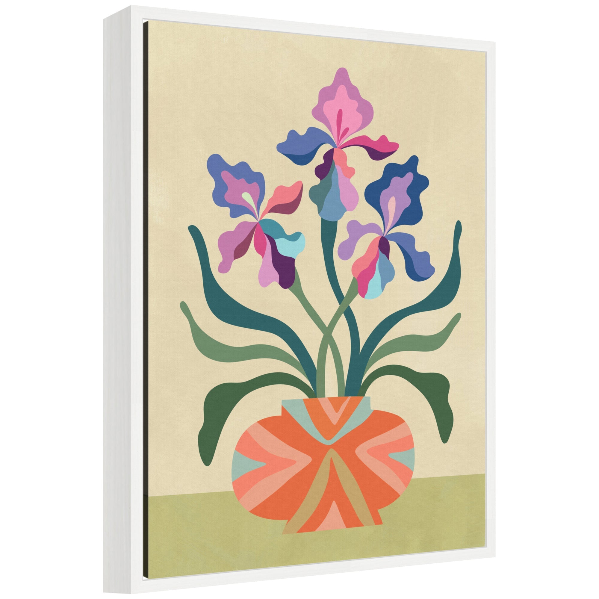 Sylvie Iris and Vase framed canvas art featuring floral designs by Rachel Lee