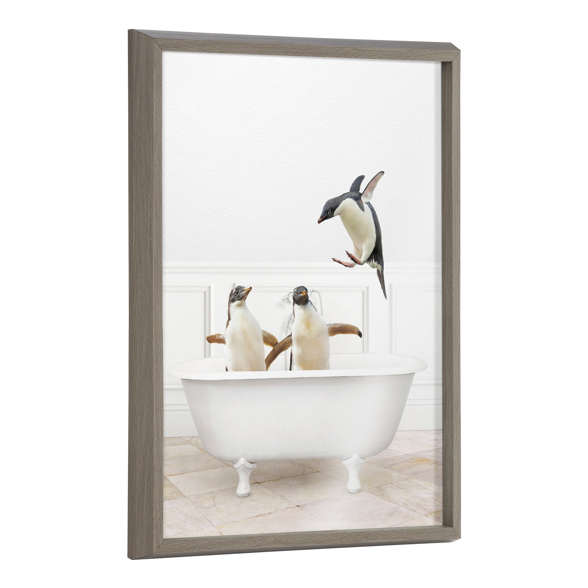 Blake Penguins Bathroom Framed Printed Glass by Amy Peterson Art Studio by kateandlaurel - main product image for Resin Society