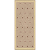 Beige pinboard with evenly spaced small red botanical block prints arranged in a grid pattern, framed in light wood.