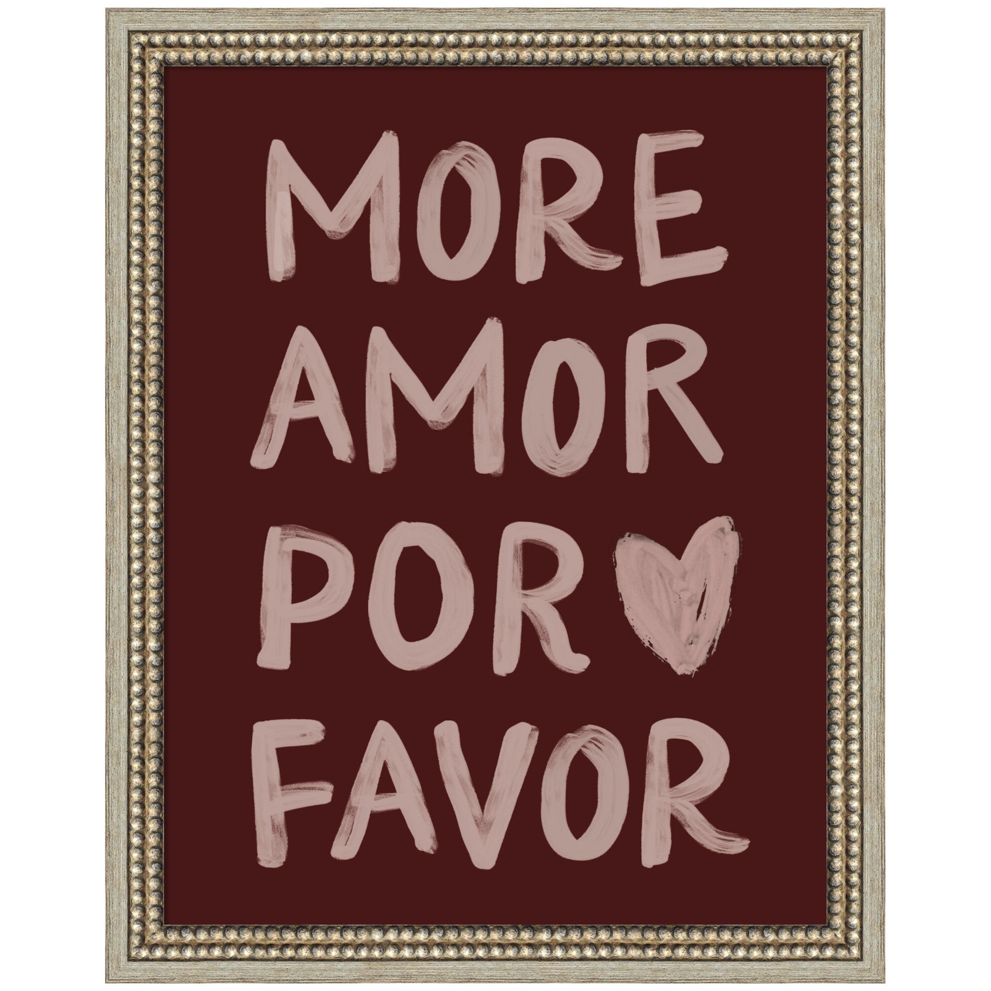 More Amor Por Favor Hand Painted Typography Maroon by Lucky Guava Framed Wall Art Print