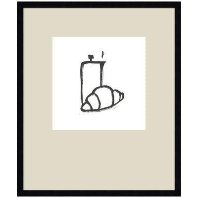 Breakfast Club No.
2 framed wall art print by Gabrielly Guedes showing a monochrome figure in a detailed dark frame.