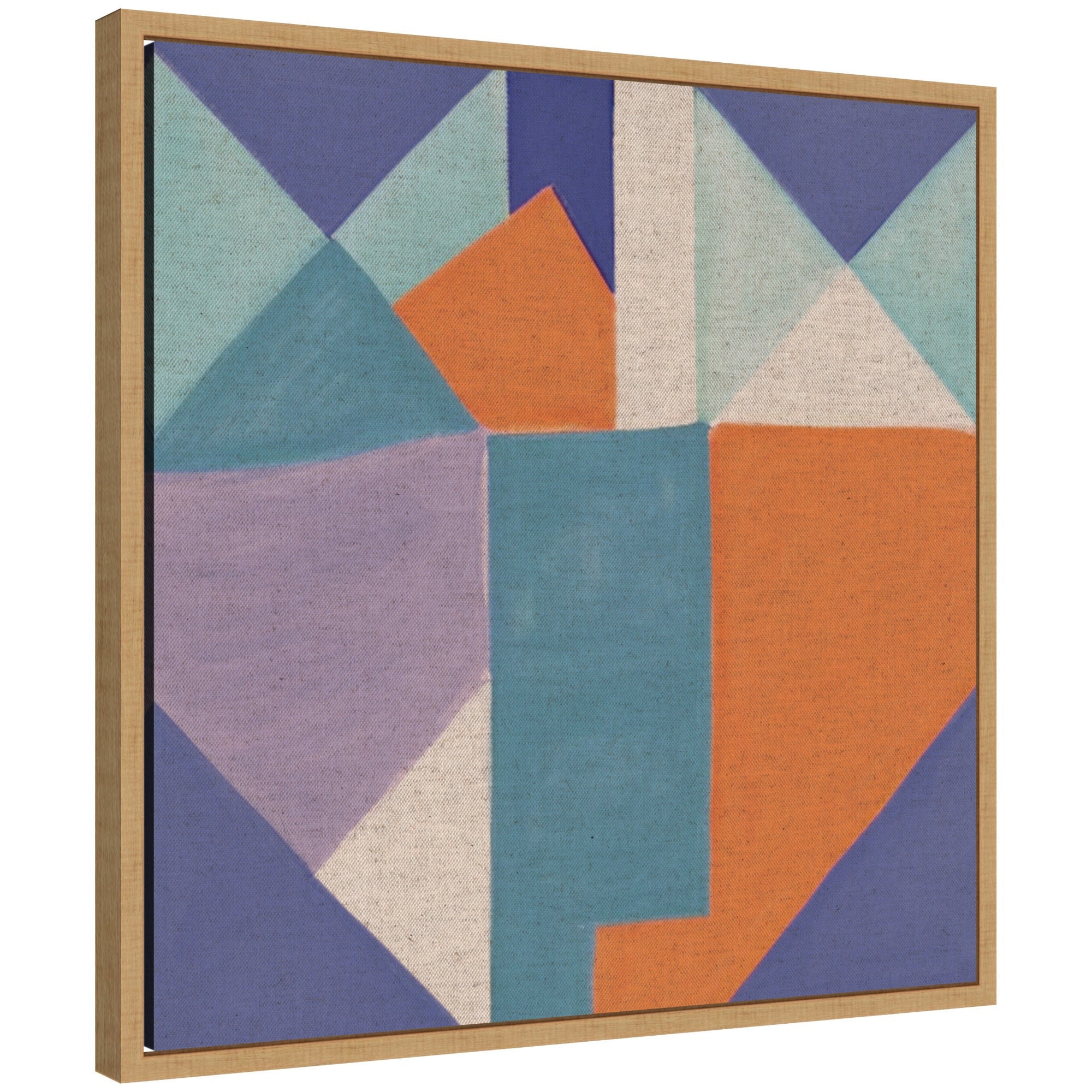 Sylvie Painterly Soft Geometric Shapes Neutral Linen Framed Canvas by The Creative Bunch Studio, neutral-toned geometric shapes on linen canvas with lightweight polystyrene frame.