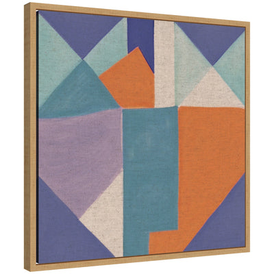 Sylvie Painterly Soft Geometric Shapes Neutral Linen Framed Canvas by The Creative Bunch Studio, neutral-toned geometric shapes on linen canvas with lightweight polystyrene frame.