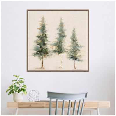 Sylvie Abstract Forest Evergreen Trees on Neutral Linen Framed Canvas