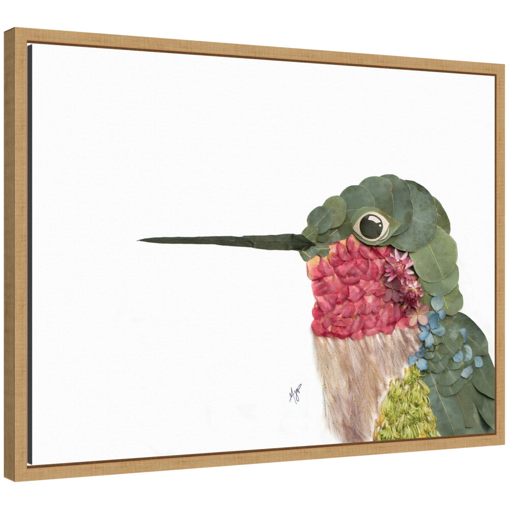 Framed canvas wall art print featuring a hummingbird by Madeline Jeppesen in a Sylvie moulding frame