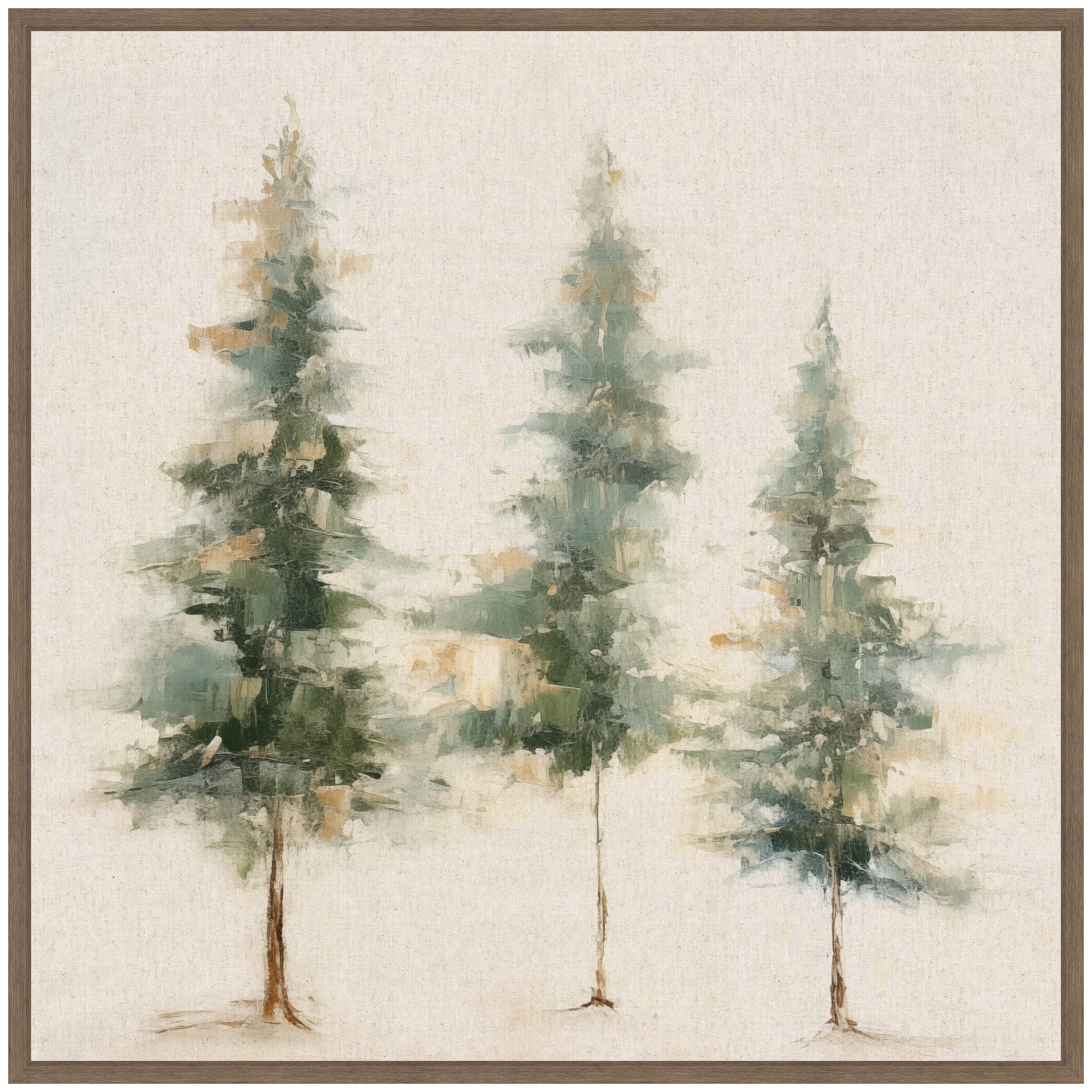 Sylvie Abstract Forest Evergreen Trees on Neutral Linen Framed Canvas
