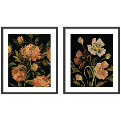 Moody Floral 3 & 5 2 Piece Framed Wall Art Print Set by Annie Quigley displayed on wall