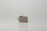 Zipped Key case - New Grecian with white hand-drawn pattern and gray lacquered dots on Greige Deer skin