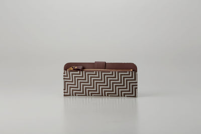 Slim Zipped Long Wallet - New Grecian by Inden showing white hand-drawn pattern on gray leather exterior with zipper detail