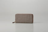 Zipped Long Wallet - New Grecian showing hand-drawn white pattern with gray lacquered dots on deer skin