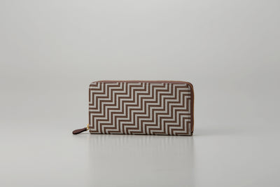 Zipped Long Wallet - New Grecian showing hand-drawn white pattern with gray lacquered dots on deer skin