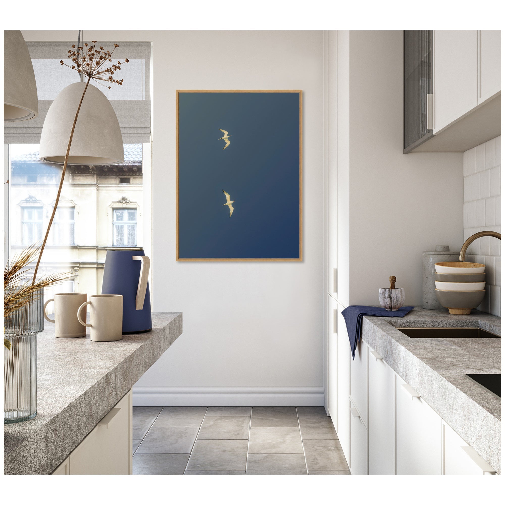 Fly Away Dark Blue by Alicia Bock Framed Canvas Wall Art Print