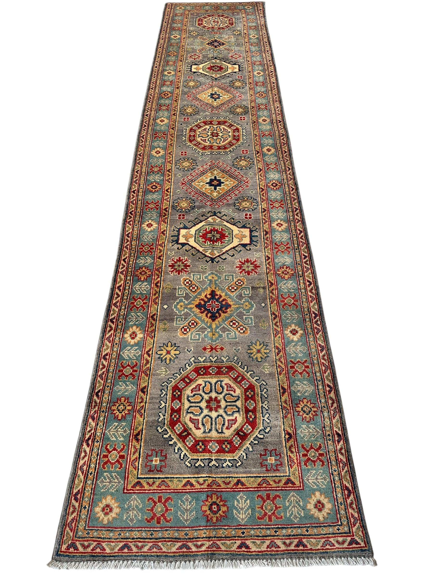 Hand-Knotted Afghan Kazak Wool Runner Rug – 2'7" x 12'3" – Traditional by Rugistan - product image 3 for Resin Society