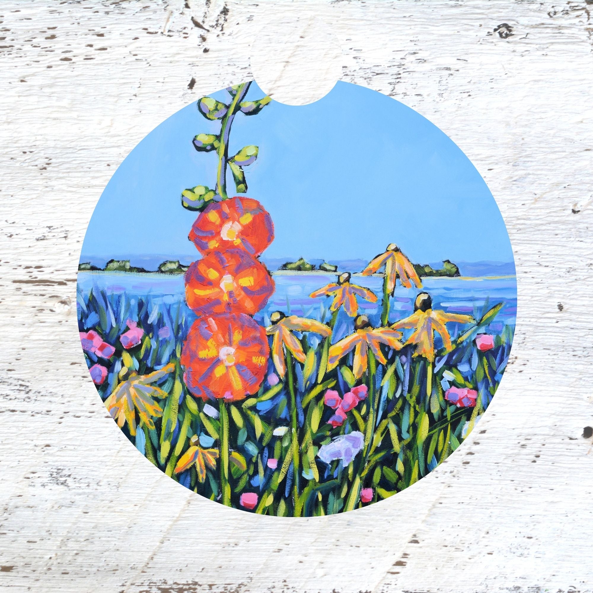 Car Coaster: Hollyhocks - Mackinac Island. Artist Christi Dreese by Dreese Fine Art - Resin Society